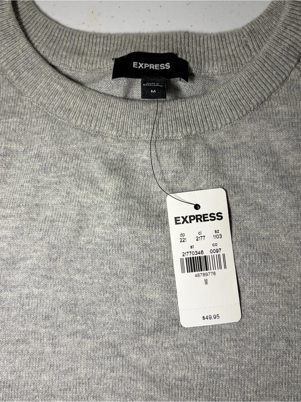 NWT Express Gray Solid 100% Cotton Knit Crew Neck Pullover Sweater Men's Size M